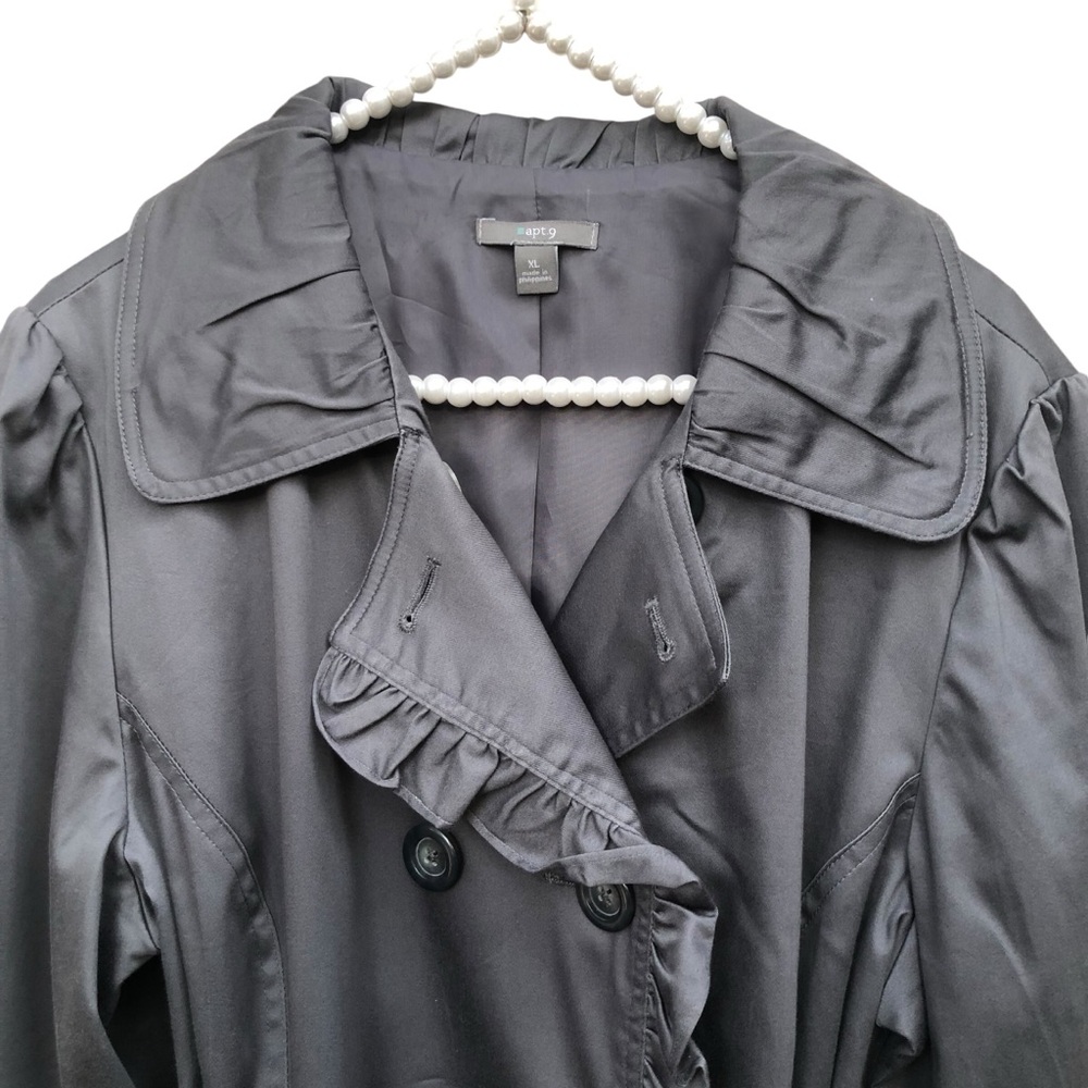 Apt 9 Charcoal Gray Ruffled Double-Breasted Trench Coat size XL - Picture 4 of 8